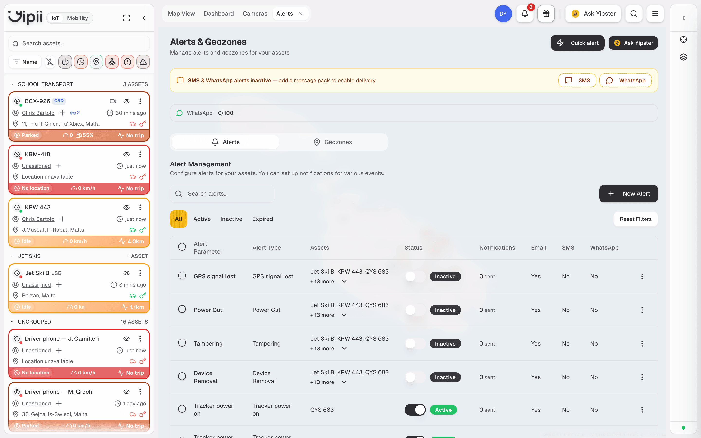 The Alerts and Geozones tab