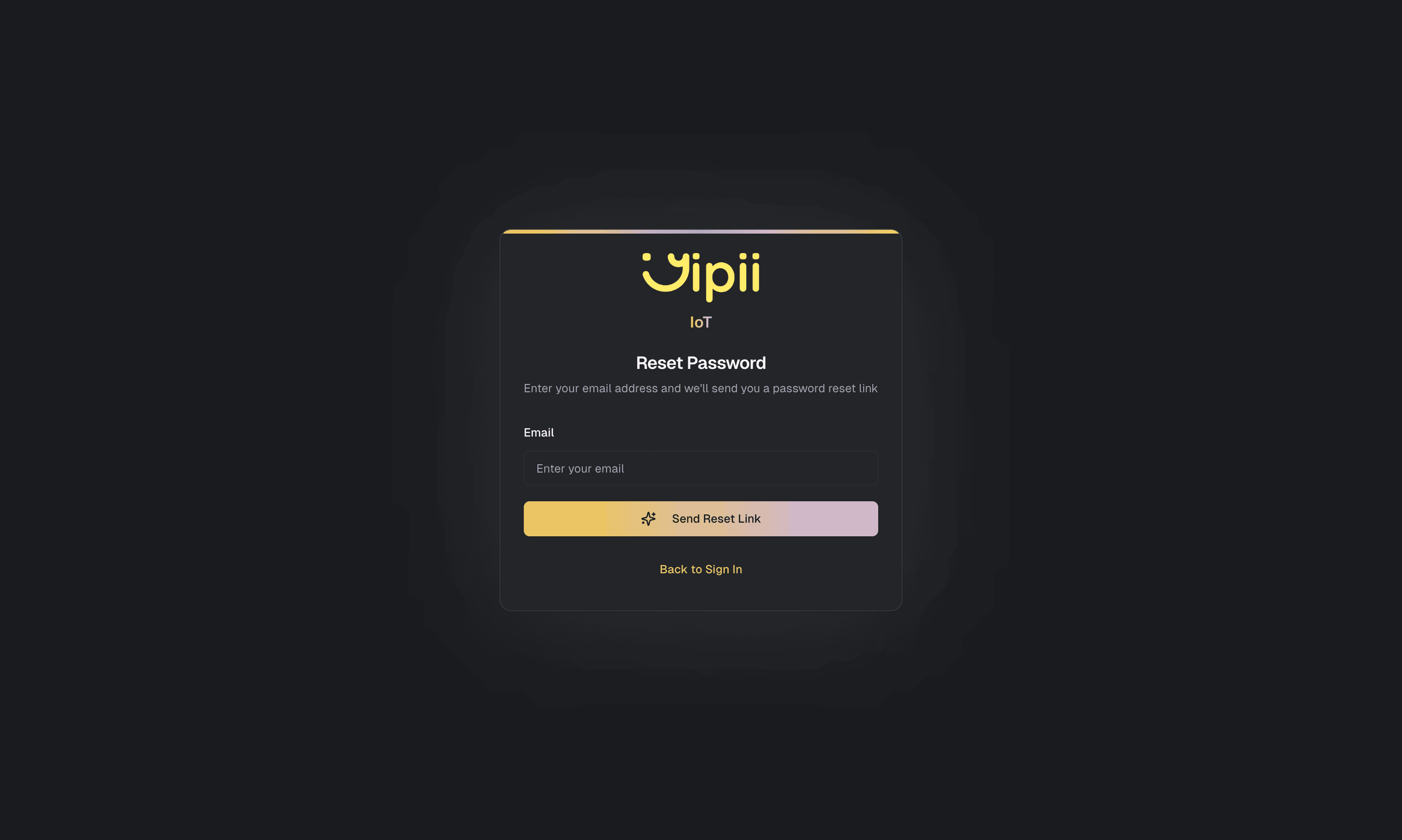 The password reset page