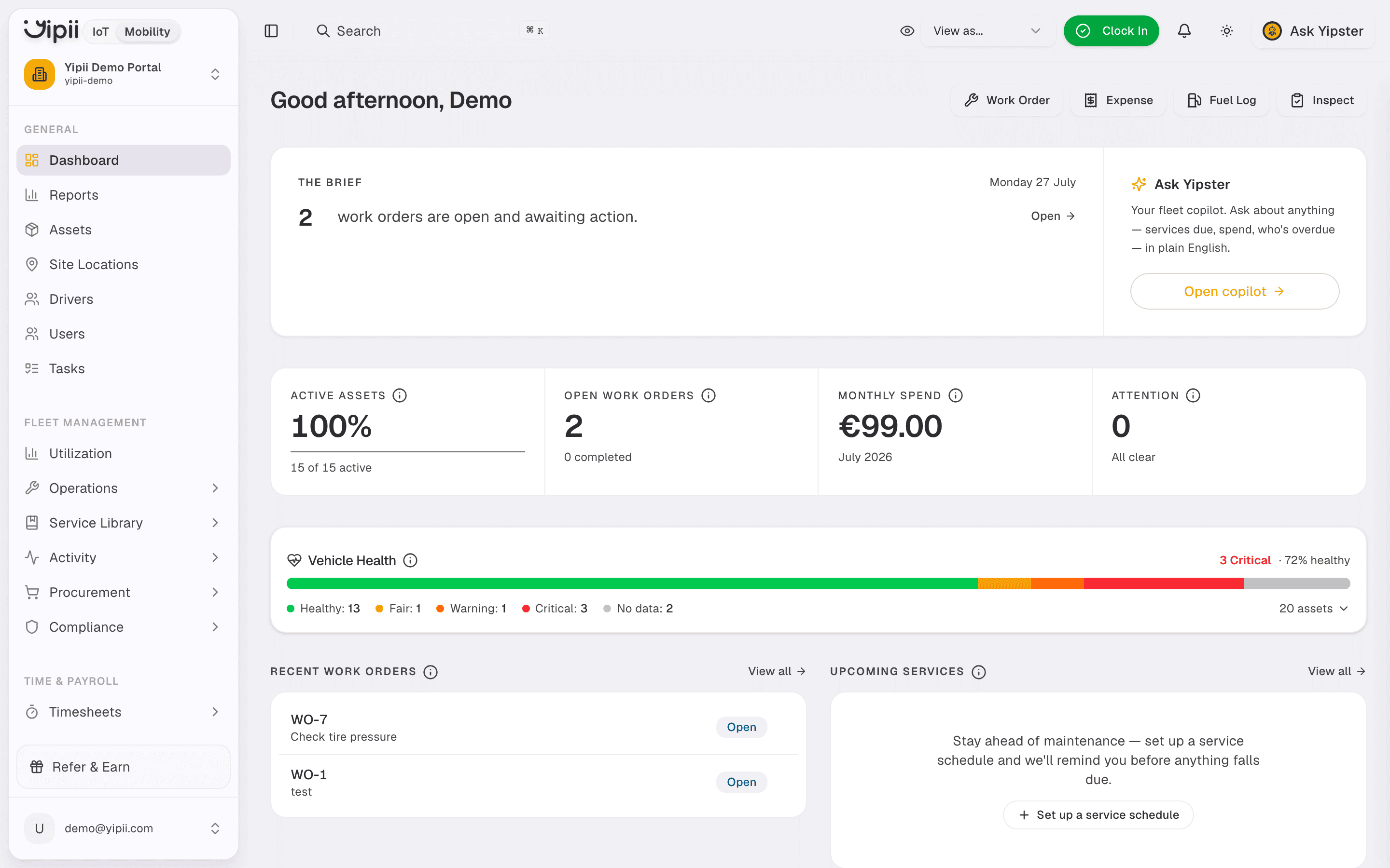 Dashboard overview - Desktop