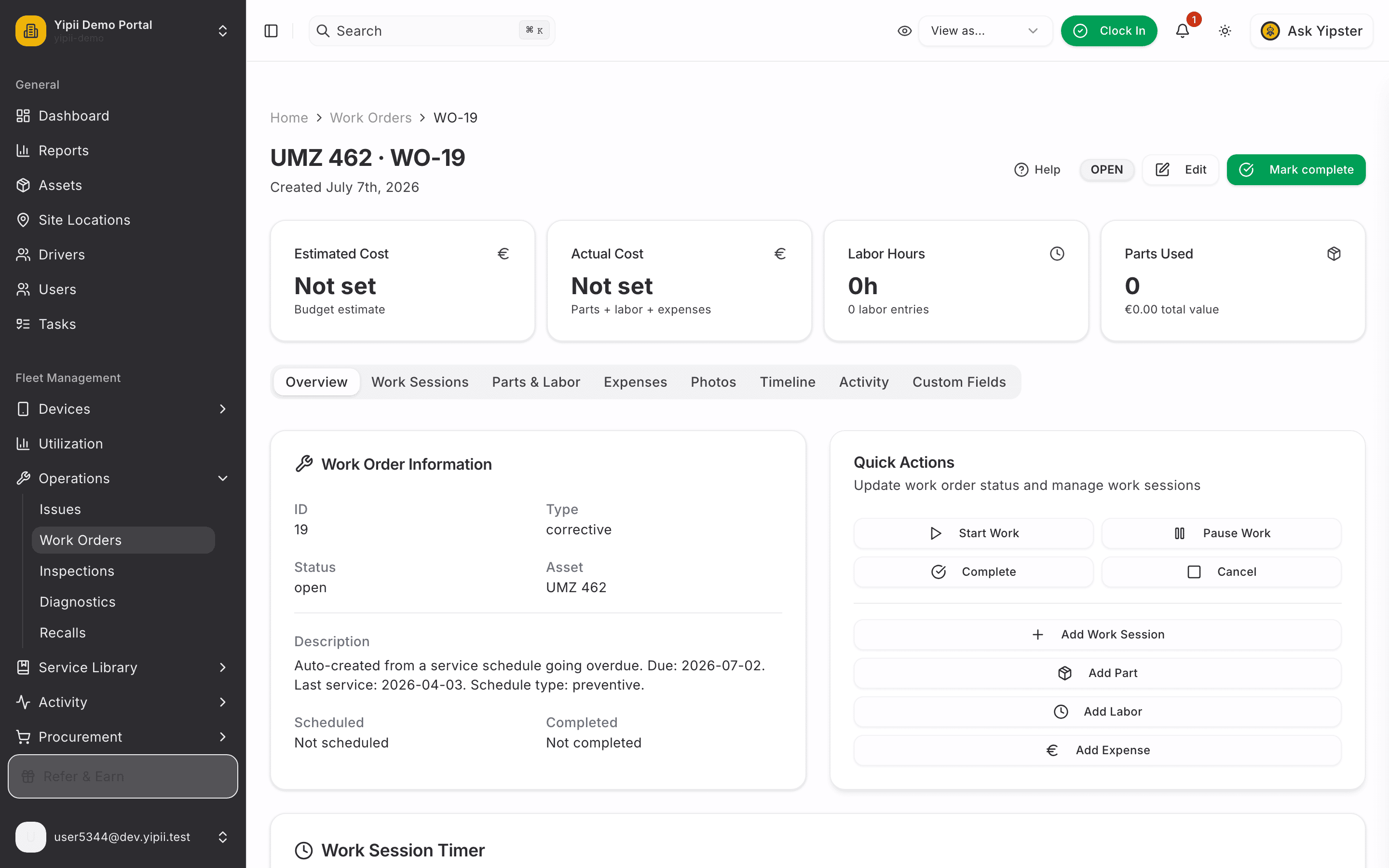 Work order open - desktop