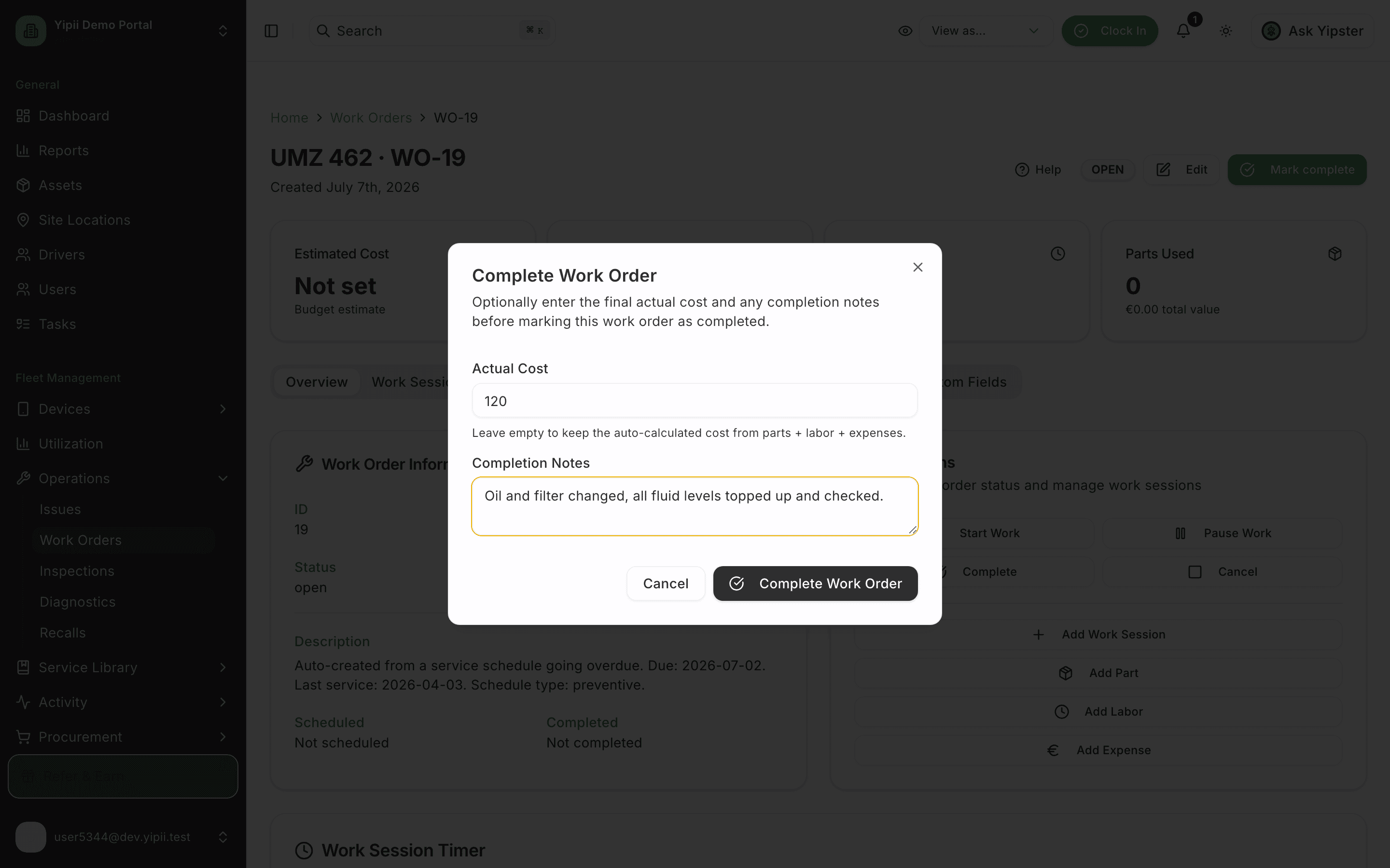 Complete dialog - desktop