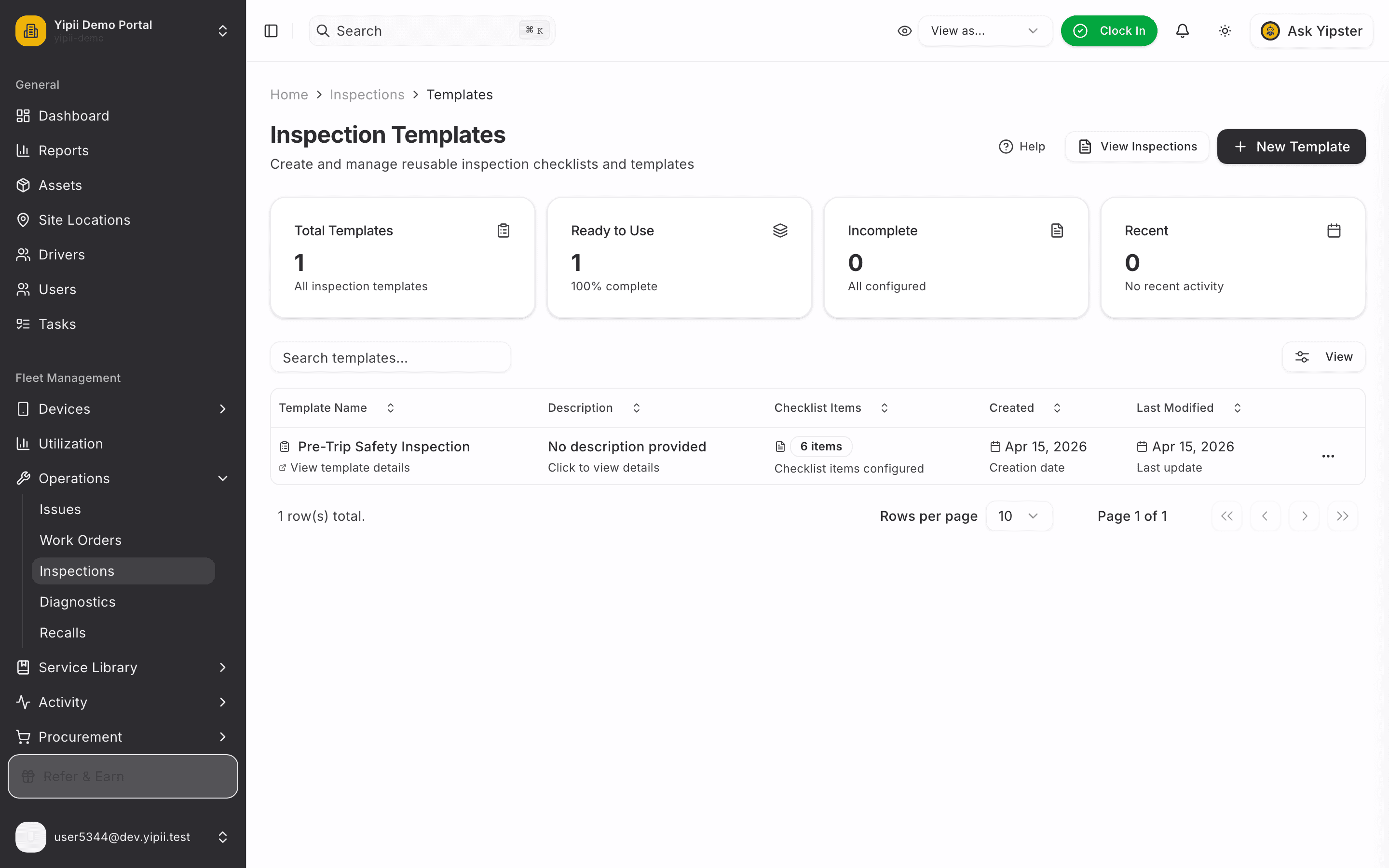 Inspection Templates library - desktop