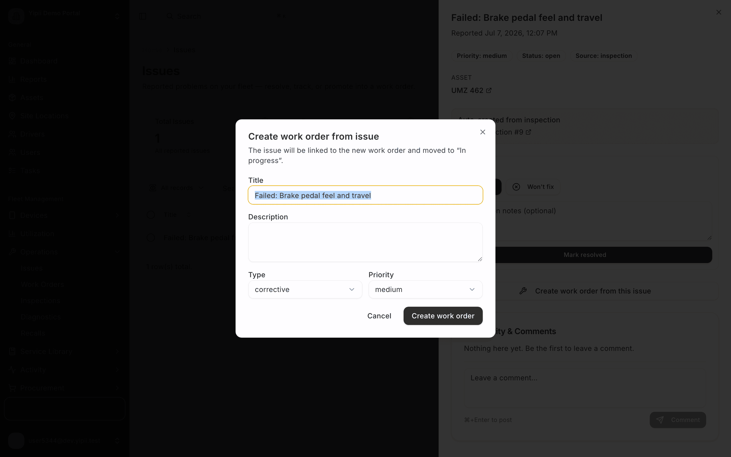 Promote to work order dialog - desktop