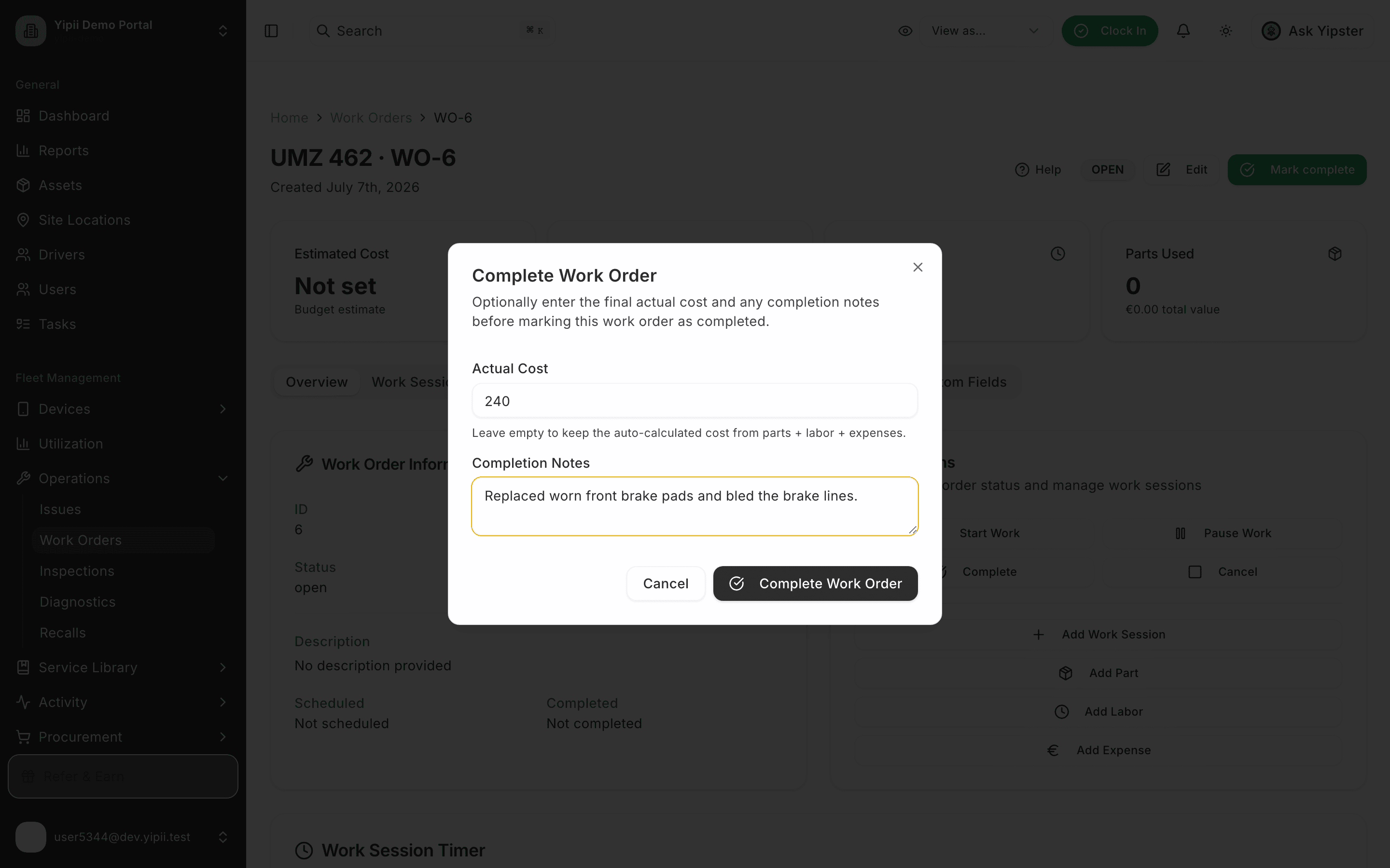 Completion dialog - desktop