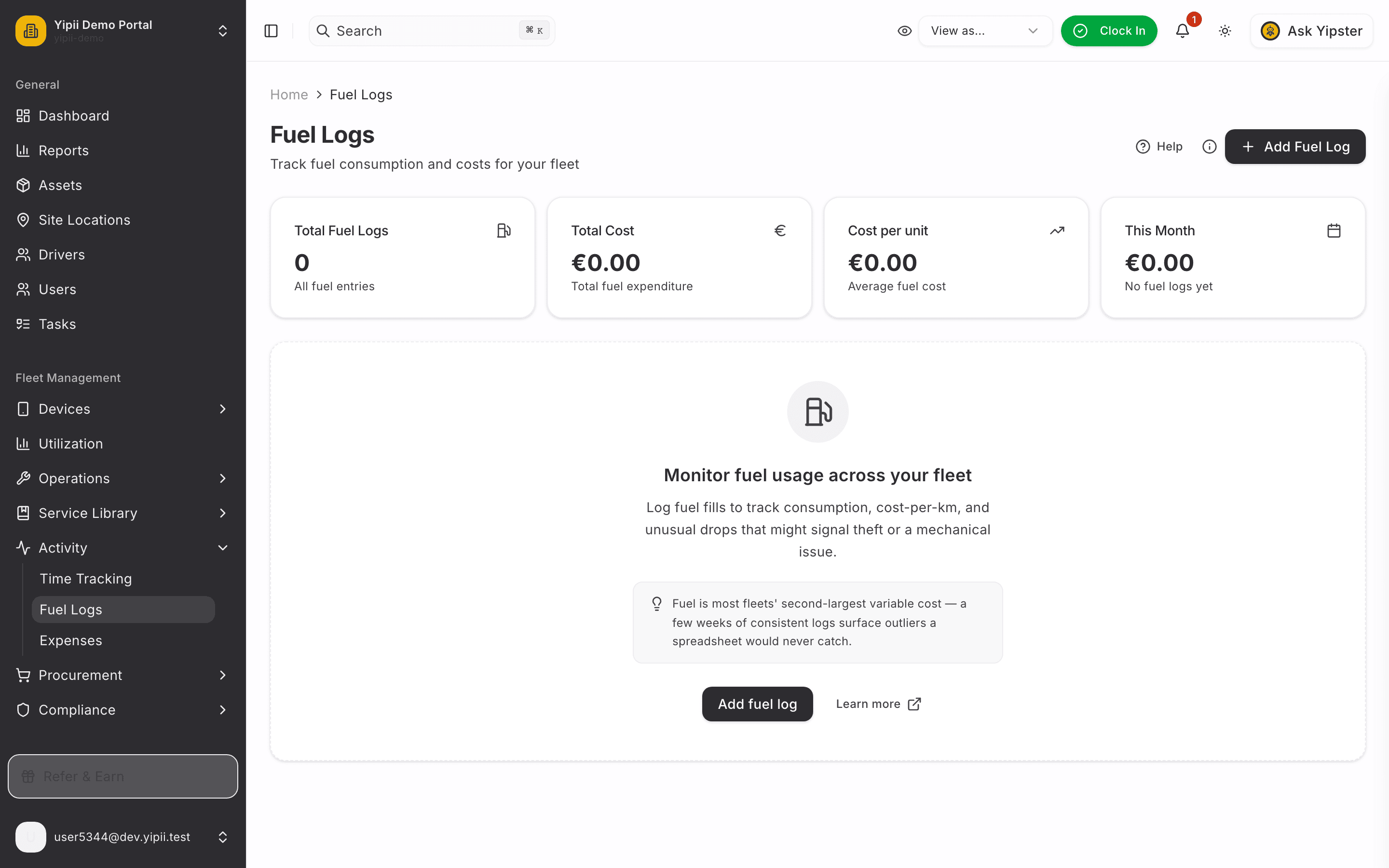 Fuel logs board - desktop