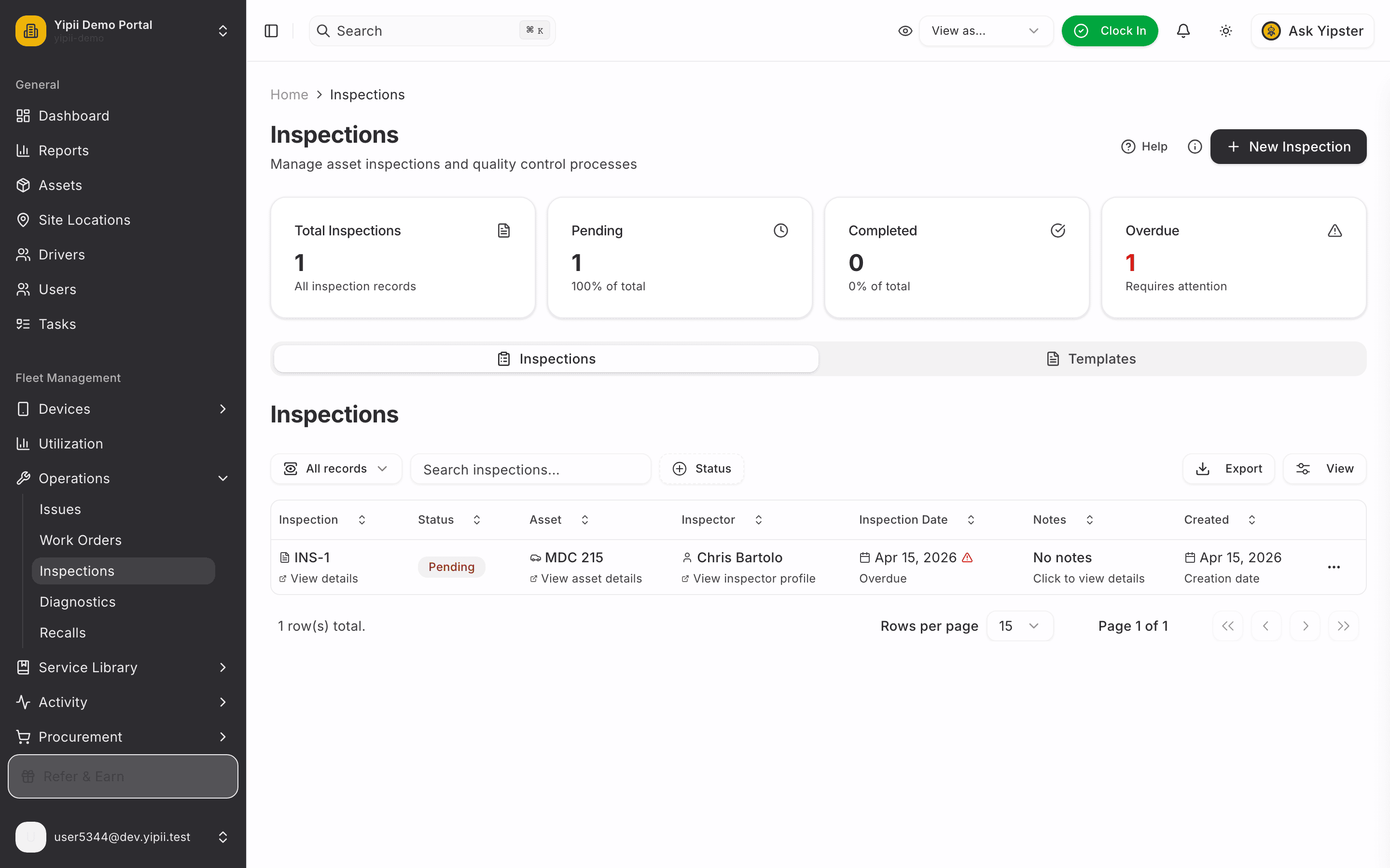 Inspections list - desktop