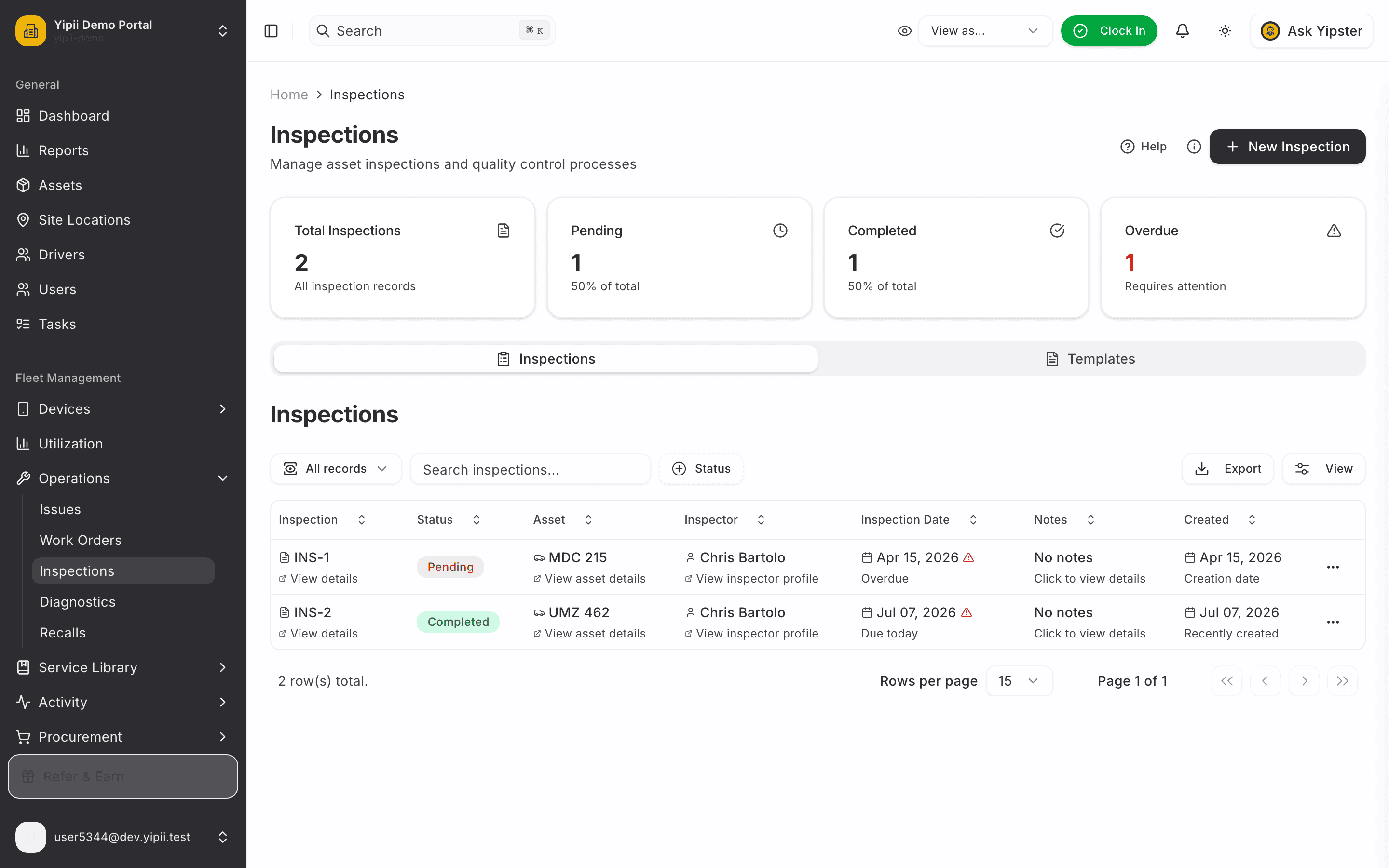 Completed inspection on record - desktop