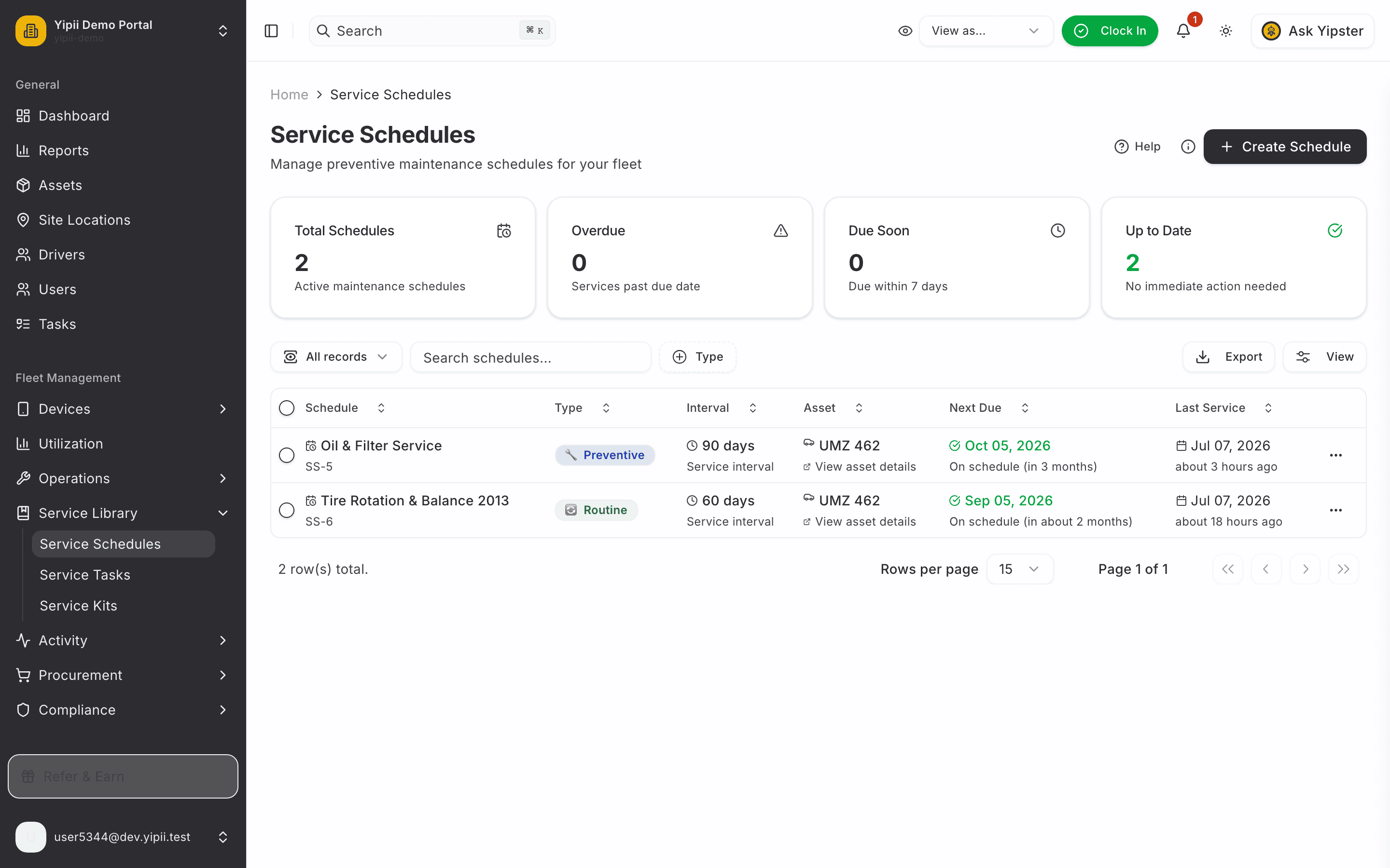 Schedule created - desktop