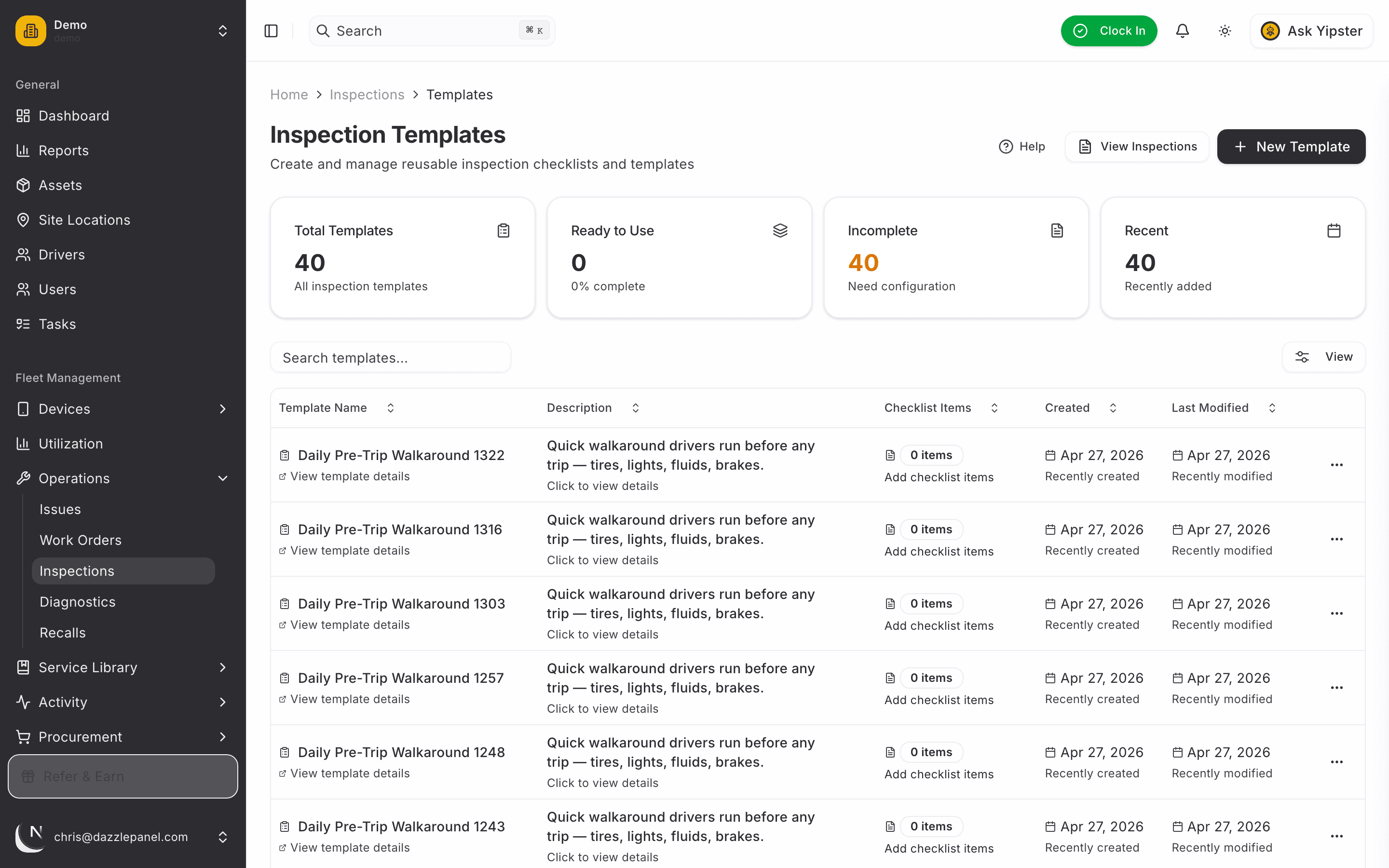 Templates list