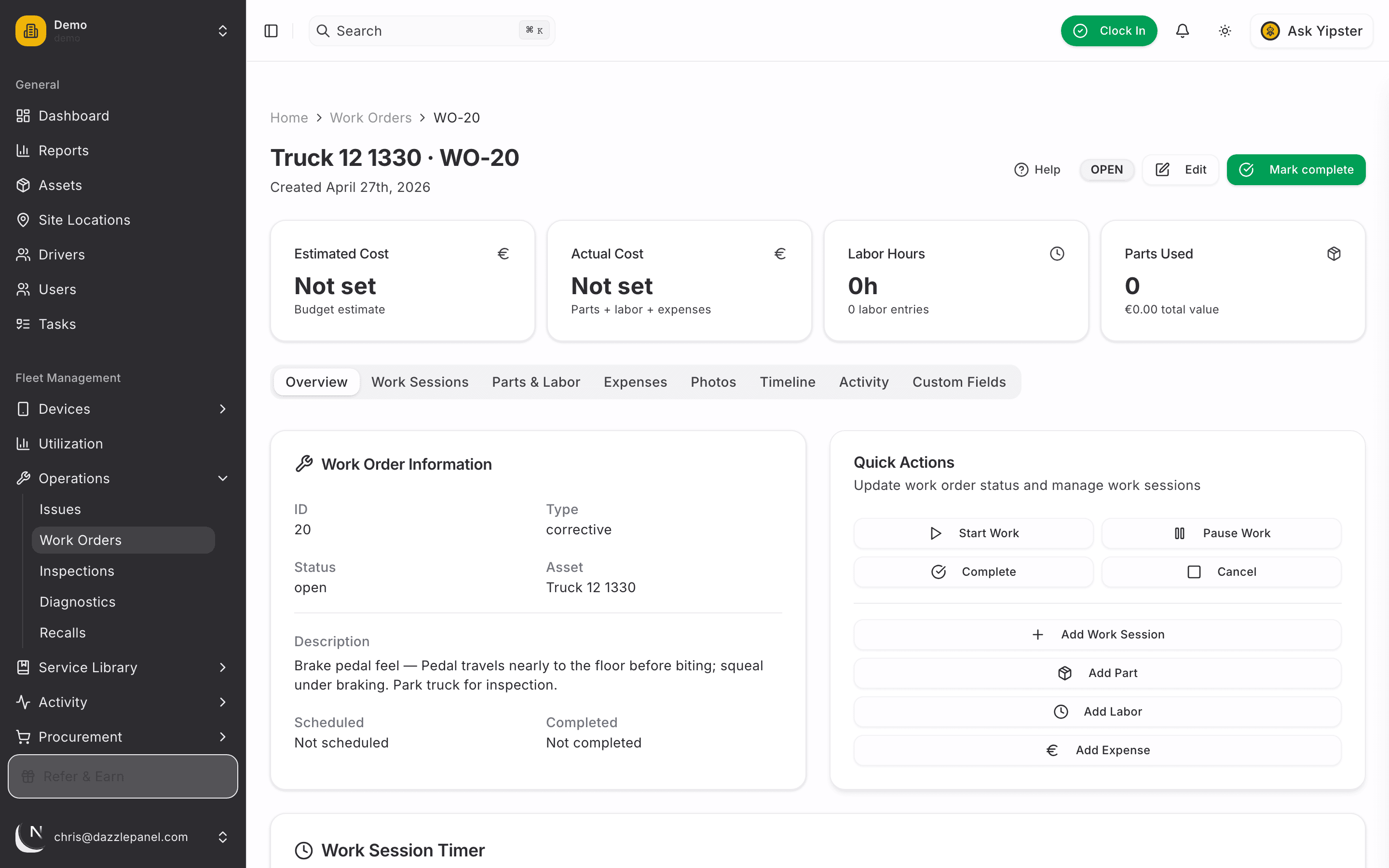 Work order detail - opened