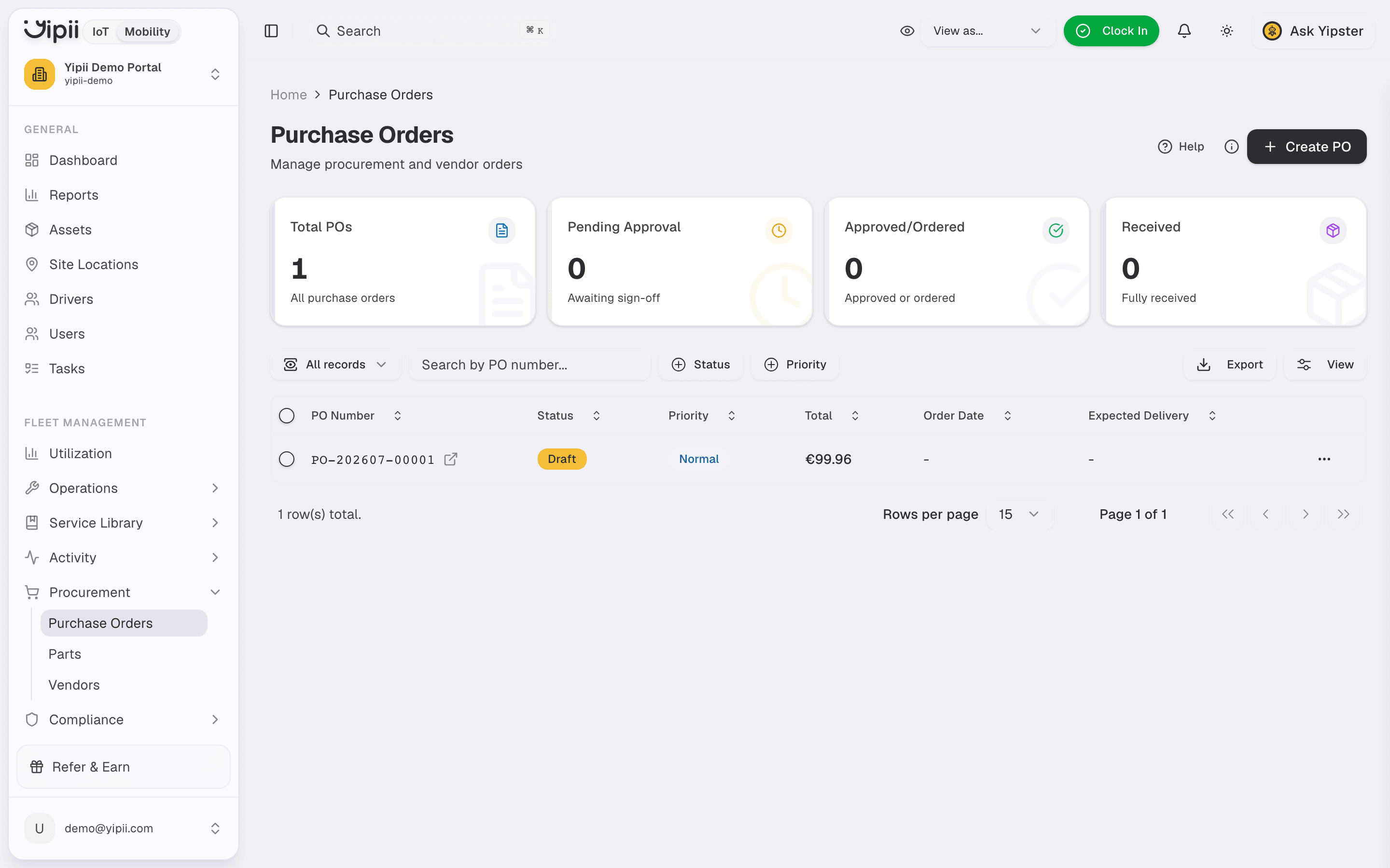 Purchase orders - Desktop view