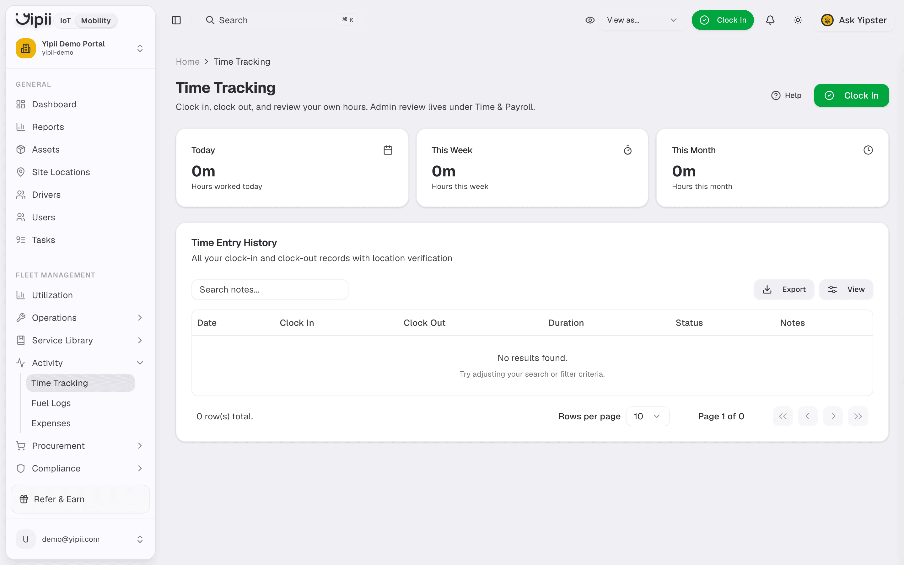Time tracking - Desktop view