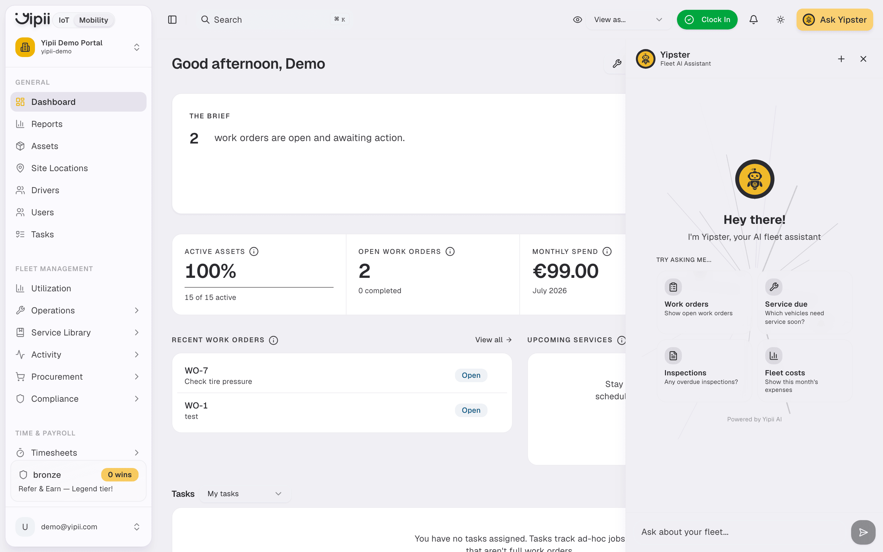 Yipster AI chat panel on desktop